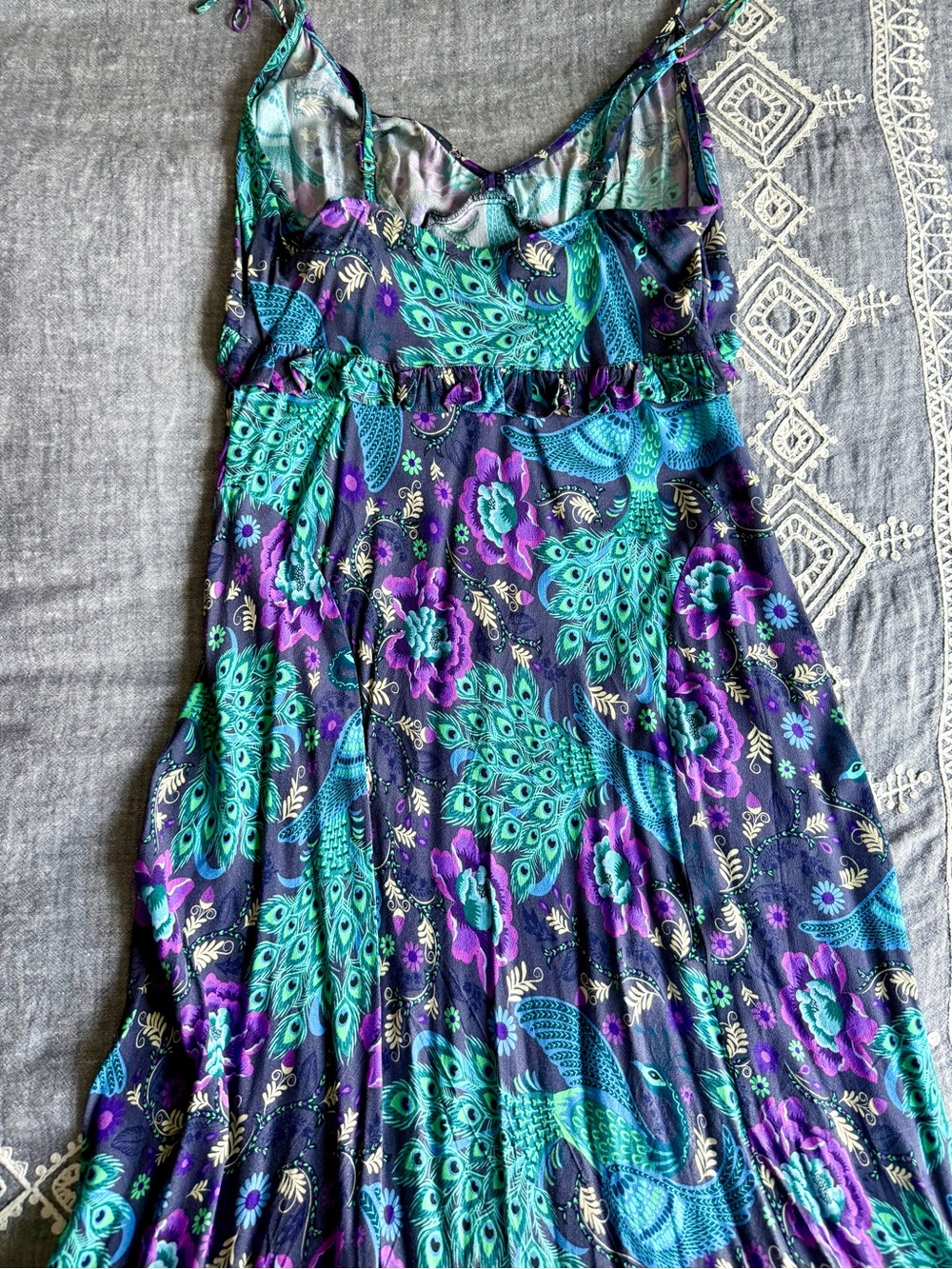 Spell Boheme Bias Cut Maxi Dress in Peacock Colorway, Size Small. - Picture 13 of 14